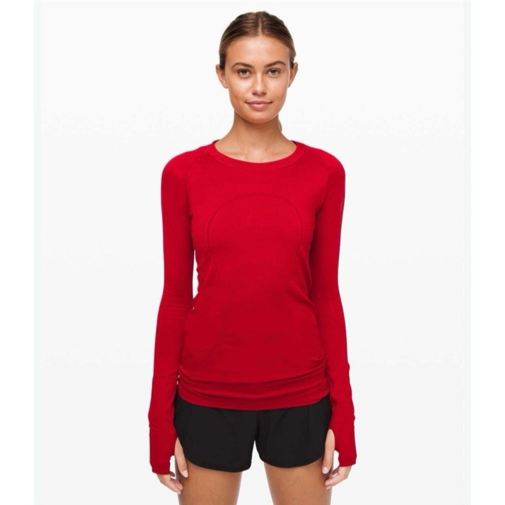 Lululemon Swiftly Tech Long Sleeve Athletic Shirt Active Thumbhole Red Women's 4
